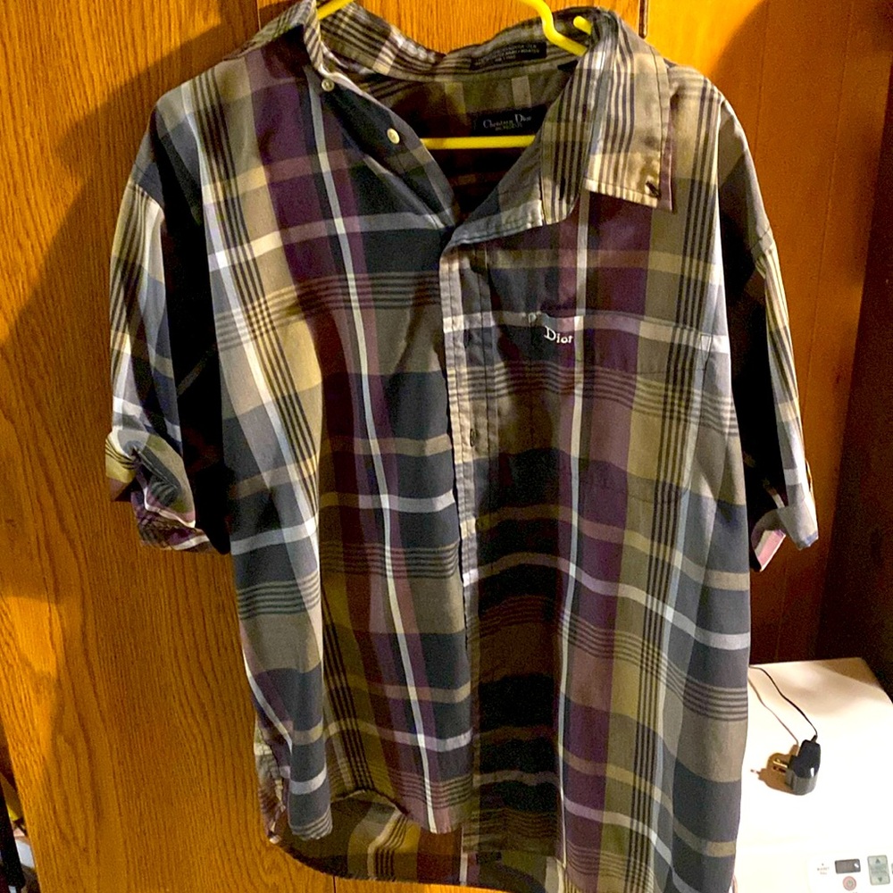 Purple and black and gray Dior button up dress shirt extra large